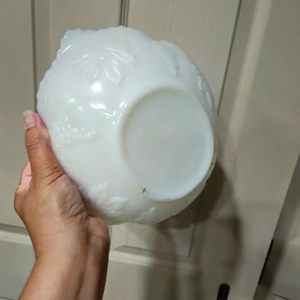 White Milk Glass Grape Pattern Bowl
